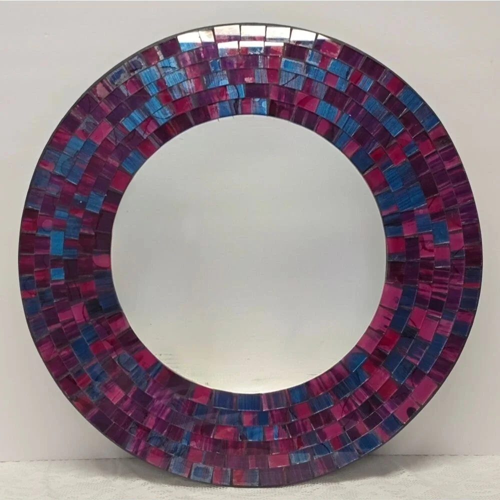 Vintage Glass Mosaic Wall Mirror Purple Blue Pink Handmade In Indonesia Art Deco